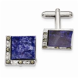 Silver-tone Sodalite & Marcasite Cuff Links