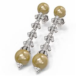 2 ctw Diamond & Pearl Earrings 18K White Gold