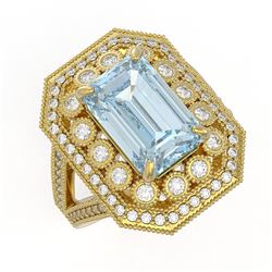 5.69 ctw Certified Aquamarine & Diamond Victorian Ring 14K Yellow Gold