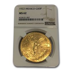 1922 Mexico Gold 50 Pesos MS-62 NGC