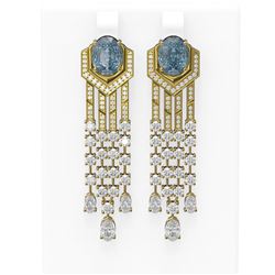 12.23 ctw Blue Topaz & Diamond Earrings 18K Yellow Gold