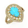 Image 1 : 4.02 ctw Turquoise & Diamond Victorian Ring 14K Yellow Gold