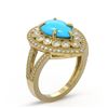 Image 2 : 4.02 ctw Turquoise & Diamond Victorian Ring 14K Yellow Gold