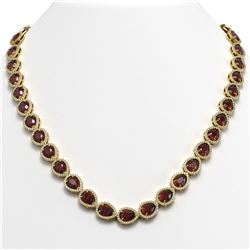 36.93 ctw Garnet & Diamond Micro Pave Halo Necklace 10k Yellow Gold