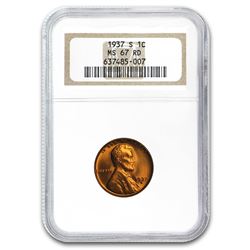 1937-S Lincoln Cent MS-67 NGC (Red)
