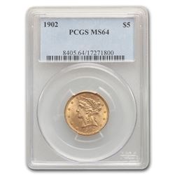 1902 $5 Liberty Gold Half Eagle MS-64 PCGS