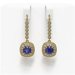 5.1 ctw Certified Sapphire & Diamond Victorian Earrings 14K Yellow Gold