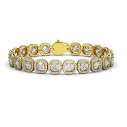 14.41 ctw Cushion Cut Diamond Micro Pave Bracelet 18K Yellow Gold