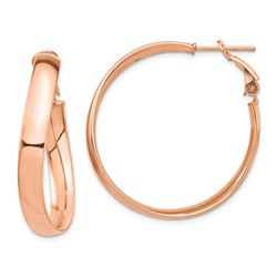 14k Rose Gold Wavy Omega Back Hoop Earrings - 5x34 mm