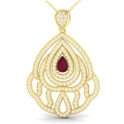 2 ctw Ruby & Micro Pave VS/SI Diamond Necklace 18k Yellow Gold