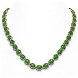 49.93 ctw Jade & Diamond Micro Pave Halo Necklace 10k Yellow Gold