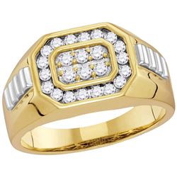 10kt Two-tone Gold Mens Round Diamond Octagon Ribbed Cluster Ring 1/2 Cttw