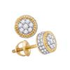 Image 1 : 10kt Yellow Gold Mens Round Diamond Fluted Flower Cluster Stud Earrings 3/4 Cttw