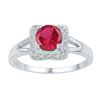 Image 1 : Sterling Silver Round Lab-Created Ruby Solitaire Diamond Ring 1.00 Cttw