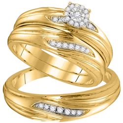 10k Yellow Gold Diamond His & Hers Matching Trio Wedding Engagement Bridal Ring Set 1/5 Cttw