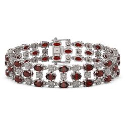 13.12 ctw Garnet & Diamond Row Bracelet 10K White Gold