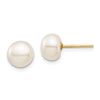 Image 1 : 14k Yellow Gold White Button Pearl Stud Post Earrings - 7-8 mm