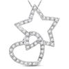Image 1 : 14kt White Gold Round Diamond Linked Star Heart Pendant 1/8 Cttw