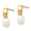 Image 2 : 14k Yellow Gold White Rice Pearl Post Dangle Earrings - 4-5 mm