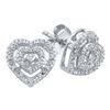 Image 1 : 10kt White Gold Round Diamond Heart Cluster Screwback Earrings 1/12 Cttw