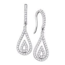 10kt White Gold Round Diamond Teardrop Dangle Earrings 1/2 Cttw