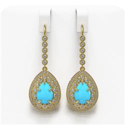 7.95 ctw Turquoise & Diamond Victorian Earrings 14K Yellow Gold