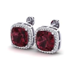 12 ctw Garnet & Micro Pave Halo VS/SI Diamond Earrings 18k White Gold
