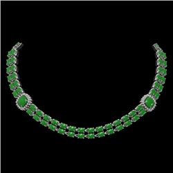 29.39 ctw Jade & Diamond Necklace 14K White Gold