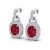 Image 1 : 5 ctw Ruby & Micro VS/SI Diamond Pave Earrings Halo 14k White Gold