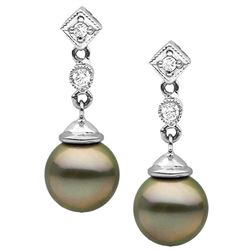 Black Tahitian Round Pearl and Diamond Royale Dangle Earrings