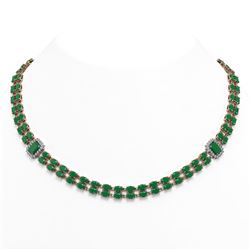 41.63 ctw Emerald & Diamond Necklace 14K Rose Gold