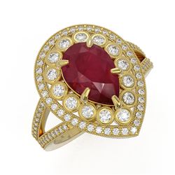 5.12 ctw Certified Ruby & Diamond Victorian Ring 14K Yellow Gold