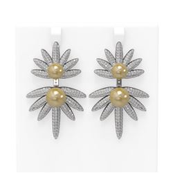 8 ctw Diamond & Pearl Earrings 18K White Gold