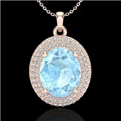 4 ctw Aquamarine & Micro Pave VS/SI Diamond Necklace 14k Rose Gold
