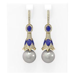 6.8 ctw Sapphire & Diamond Earrings 18K Yellow Gold