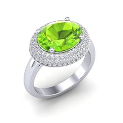 4.50 ctw Peridot & Micro Pave VS/SI Diamond Ring 18k White Gold