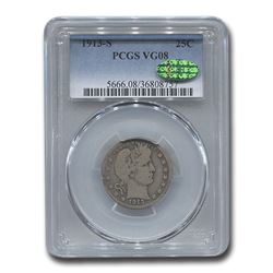 1913-S Barber Quarter VG-8 PCGS CAC