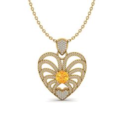 3 ctw Citrine With Micro Pave Diamond Heart Necklace 14k Yellow Gold