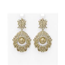 5.22 ctw Diamond Golden Pearl Earrings 18K Yellow Gold