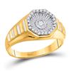 Image 1 : 14kt Yellow Gold Mens Round Diamond Two-tone Concave Cluster Ribbed Ring 1/2 Cttw