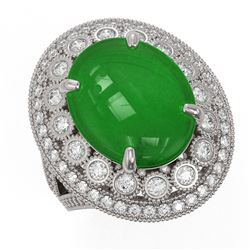 9.27 ctw Jade & Diamond Victorian Ring 14K White Gold