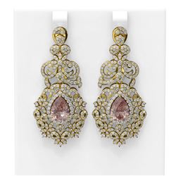 12.22 ctw Morganite & Diamond Earrings 18K Yellow Gold