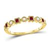 Image 1 : 10kt Yellow Gold Princess Ruby Diamond Square Dot Milgrain Stackable Band Ring 1/8 Cttw