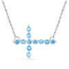 Image 1 : Sterling Silver Round Lab-Created Blue Topaz Cross Religious Pendant Necklace 1/5 Cttw