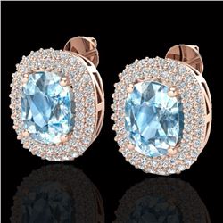 6 ctw Sky Blue Topaz & Micro Pave VS/SI Diamond Earrings 10k Rose Gold