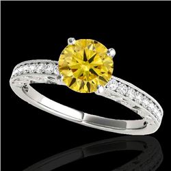 1.18 ctw Certified SI Intense Yellow Diamond Antique Ring 10k White Gold