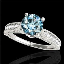 1.5 ctw SI Certified Fancy Blue Diamond Antique Ring 10k White Gold