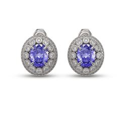 9.06 ctw Tanzanite & Diamond Victorian Earrings 14K White Gold