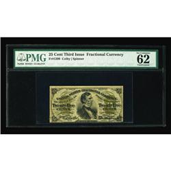 Fr. 1299 25¢ Third Issue PMG Uncirculated 62. Aged and Fr. 1299 25¢ Third Issue PMG Uncirculated 62.