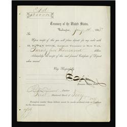 F.E. Spinner 1868 Notice to First Nat''l Bank of Troy,N F.E. Spinner Signed Treasury Form - Jan. 14,